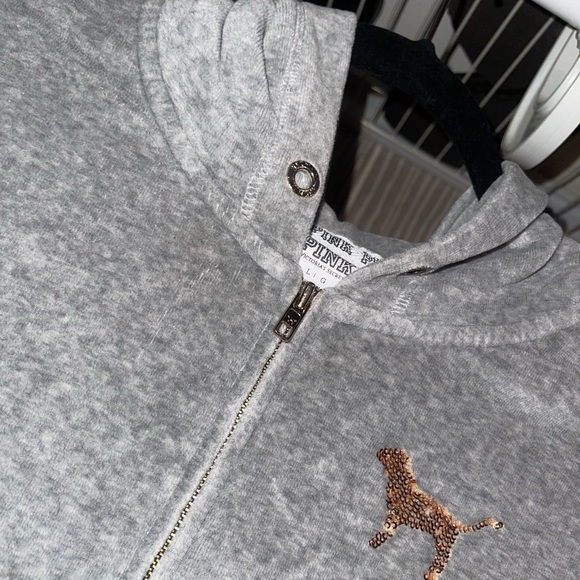 Victorias Secret PINK Gray hoodie with gold - Picture 2 of 4